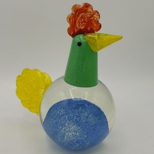 Art Glass Chicken Mid Century Modern Paperweight